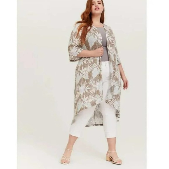 New Torrid Plus Size Womens 3X Hacci Floral Tropical Neutral Long Kimono Boho - Picture 1 of 2